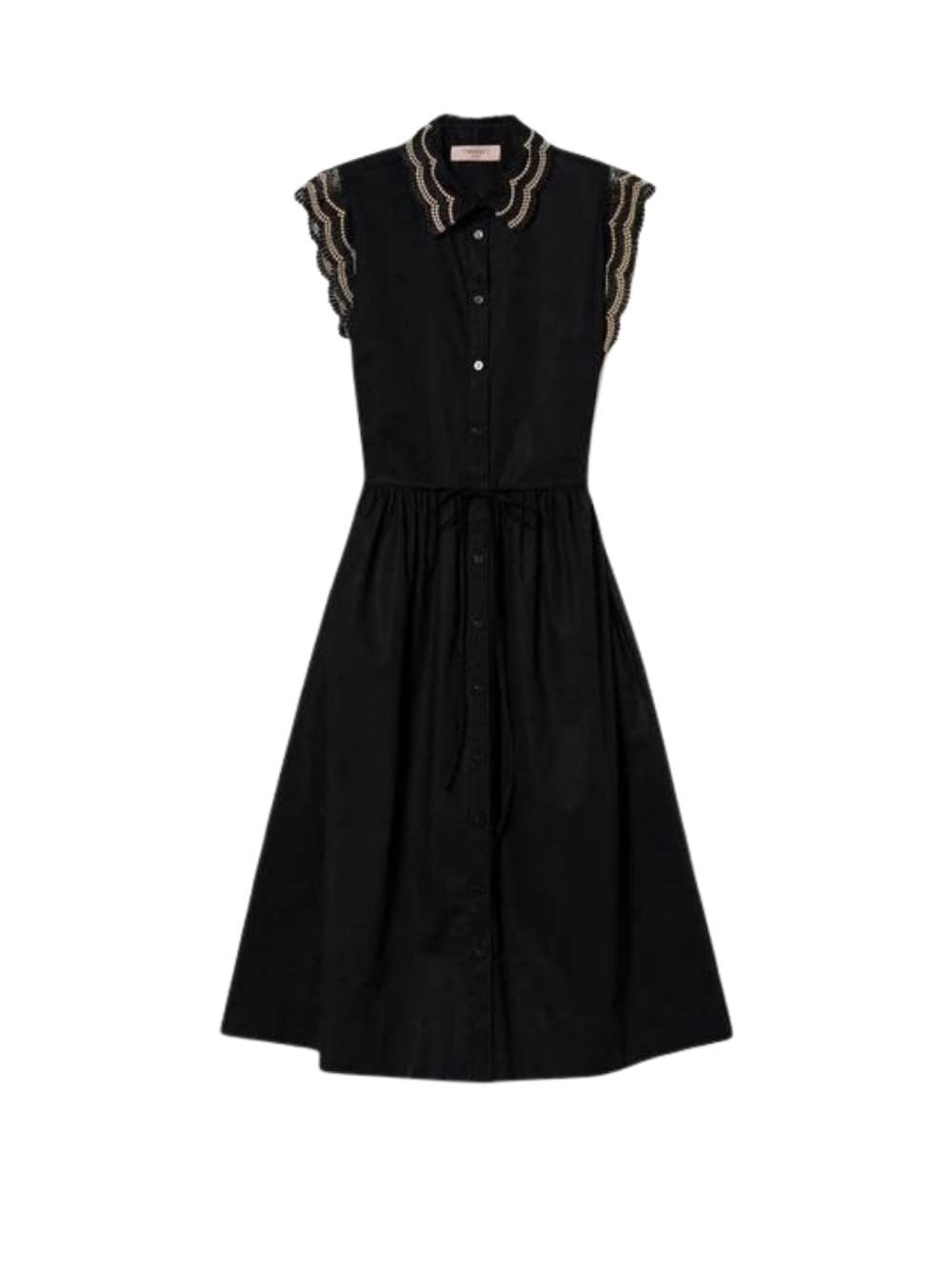 Gabby Isabella Black Midi Dress with Scalloped Trim